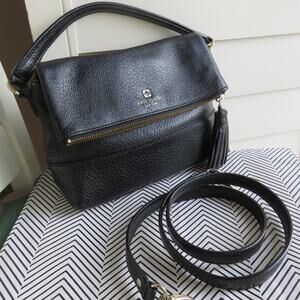 Kate Spade New York Leather Black Bag Medium Women's Crossbody Foldover